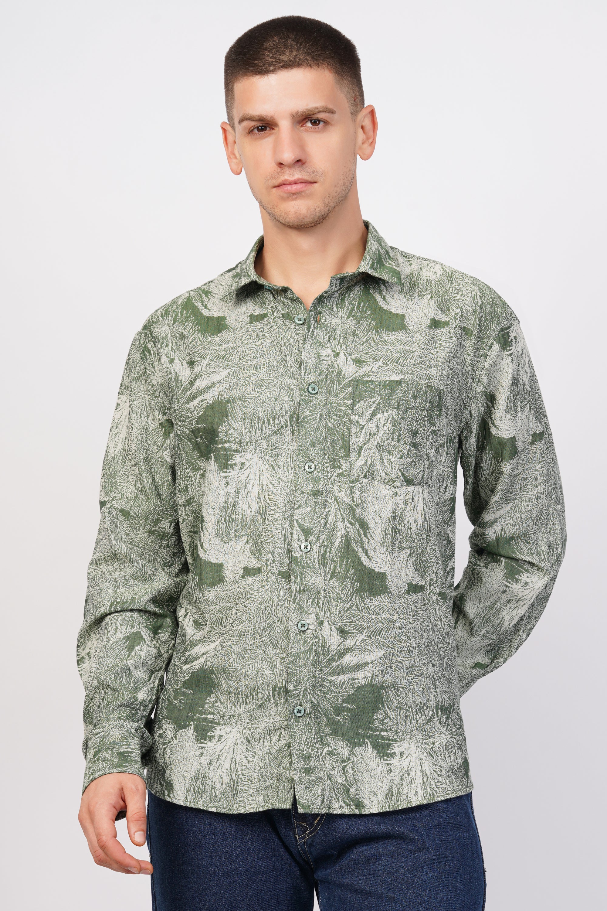 Relaxed Fit Green Printed Shirt