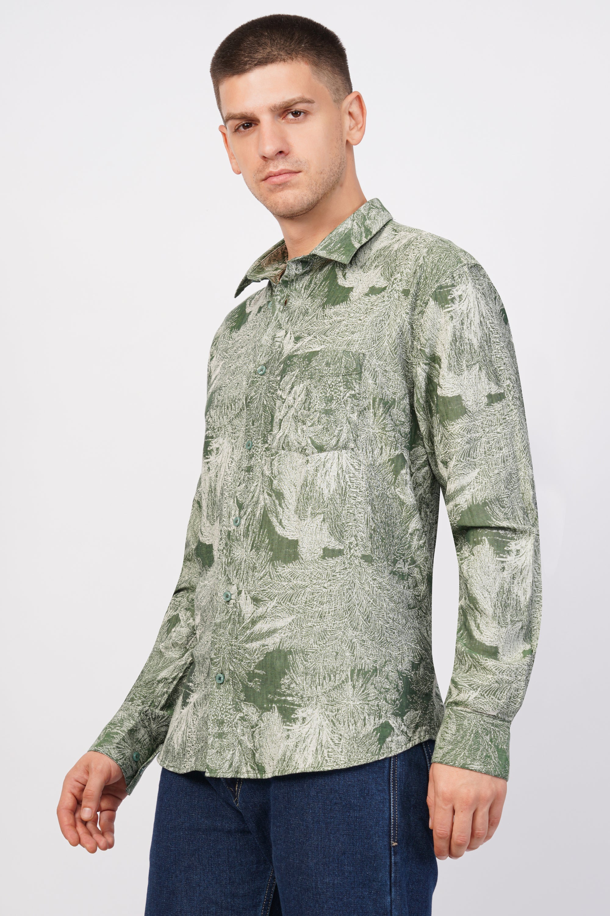 Relaxed Fit Green Printed Shirt