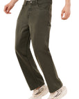 Straight Fit Dark Green Denim Pants