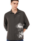 Relaxed Fit Dark Grey Floral Print Shirt