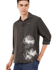 Relaxed Fit Dark Grey Floral Print Shirt