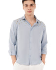 Sky Blue Embroidery Relaxed Fit Shirt