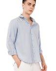 Sky Blue Embroidery Relaxed Fit Shirt