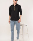 Slim Fit Black Foil Printed Shirt