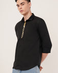 Slim Fit Black Foil Printed Shirt