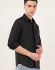 Slim Fit Black Foil Printed Shirt