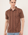 Long Stripe Brown Polo T-Shirt