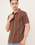 Long Stripe Brown Polo T-Shirt