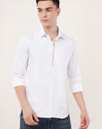 Slim Fit White Foil Printed Shirt