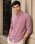 Onion Pink Tapered Fit Mandarin Collar Shirt