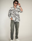 White Printed Relaxed Fit Full Sleeve Shirt