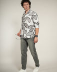 White Printed Relaxed Fit Full Sleeve Shirt