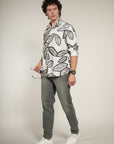 White Printed Relaxed Fit Full Sleeve Shirt