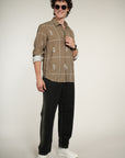 Olive Green Printed Relaxed Fit Full Sleeve Shirt