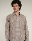 Brown Small Check Relaxed Fit Full Sleeve Shirt