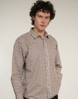 Brown Small Check Relaxed Fit Full Sleeve Shirt