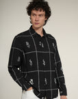 Black Printed Relaxed Fit Full Sleeve Shirt