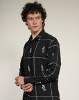 Black Printed Relaxed Fit Full Sleeve Shirt