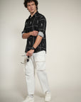 Black Printed Relaxed Fit Full Sleeve Shirt
