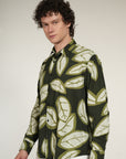 Dark Green Printed Relaxed Fit Full Sleeve Shirt
