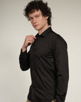 Lycra Dark Brown Slim Fit Full Sleeve Shirt