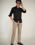 Lycra Dark Brown Slim Fit Full Sleeve Shirt