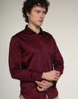 Lycra Maroon Slim Fit Full Sleeve Shirt