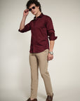 Lycra Maroon Slim Fit Full Sleeve Shirt