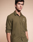 Palm Embroidery Relaxed Fit Olive Green Shirt