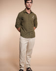 Palm Embroidery Relaxed Fit Olive Green Shirt