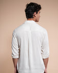 Herbs Embroidery Linen Relaxed Fit Half White Shirt
