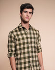 Flannel Relaxed Fit Check Shirt- Forest Green
