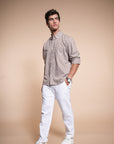 Brown Small Check Relaxed Fit Full Sleeve Shirt