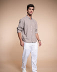 Brown Small Check Relaxed Fit Full Sleeve Shirt