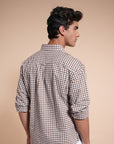 Brown Small Check Relaxed Fit Full Sleeve Shirt