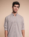 Brown Small Check Relaxed Fit Full Sleeve Shirt