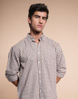 Brown Small Check Relaxed Fit Full Sleeve Shirt