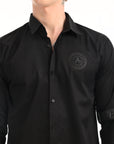Black Slim Fit Shirt with Sleeve Label