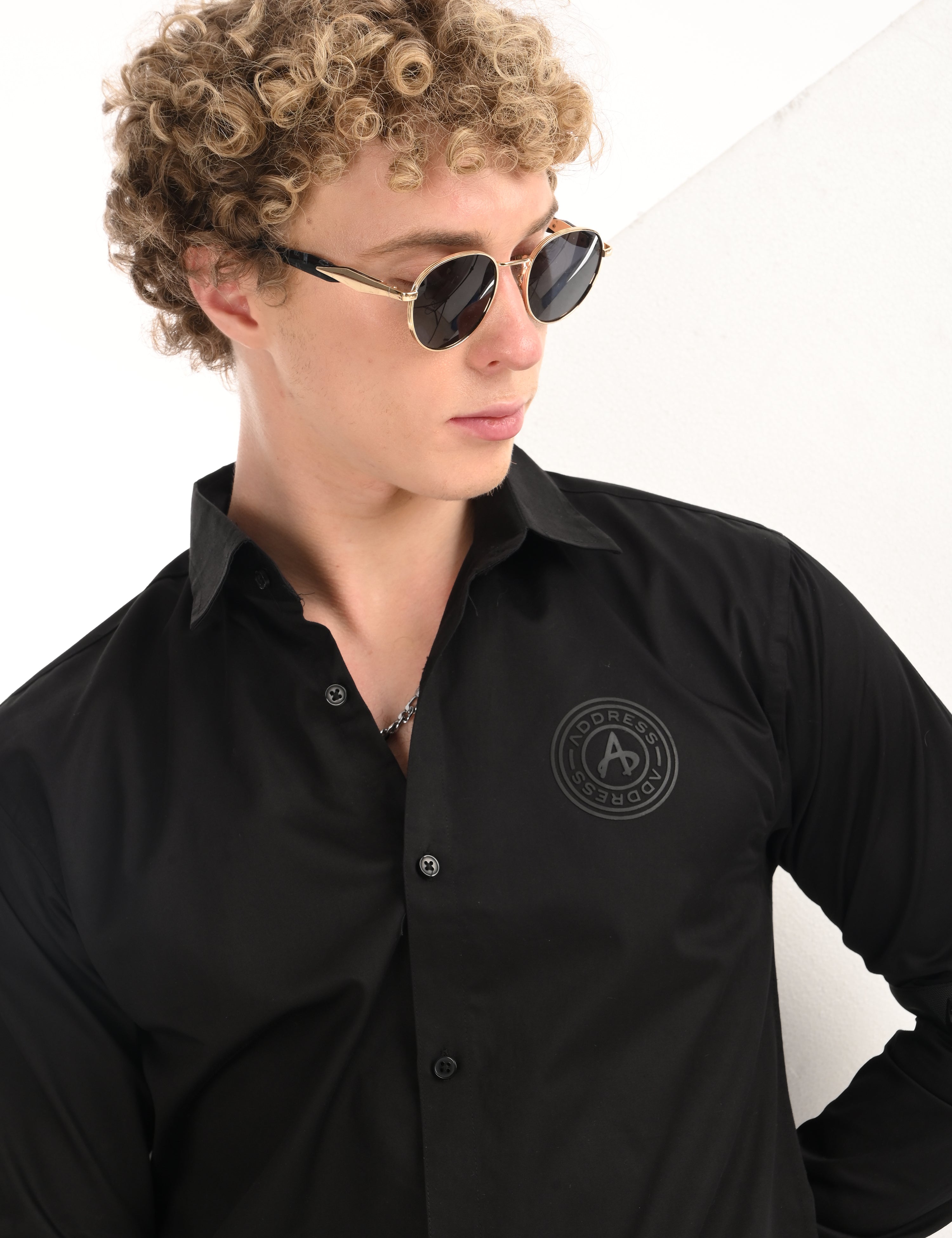 Black Slim Fit Shirt with Sleeve Label – Address Apparels