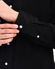 Black Tapered Fit Mandarin Collar Shirt