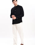 Black Tapered Fit Mandarin Collar Shirt