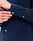 Midnight Blue Tapered Fit Mandarin Collar Shirt