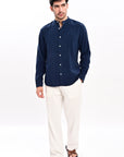 Midnight Blue Tapered Fit Mandarin Collar Shirt