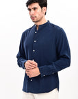 Midnight Blue Tapered Fit Mandarin Collar Shirt