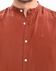 Brick Red Tapered Fit Mandarin Collar Shirt