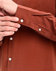Brick Red Tapered Fit Mandarin Collar Shirt