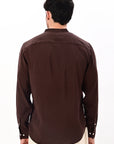 Brown Tapered Fit Mandarin Collar Shirt