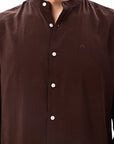 Brown Tapered Fit Mandarin Collar Shirt