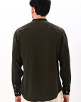 Olive Green Tapered Fit Mandarin Collar Shirt