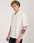 Overhanging Electric Blue Embroidered Half Sleeve White Shirt